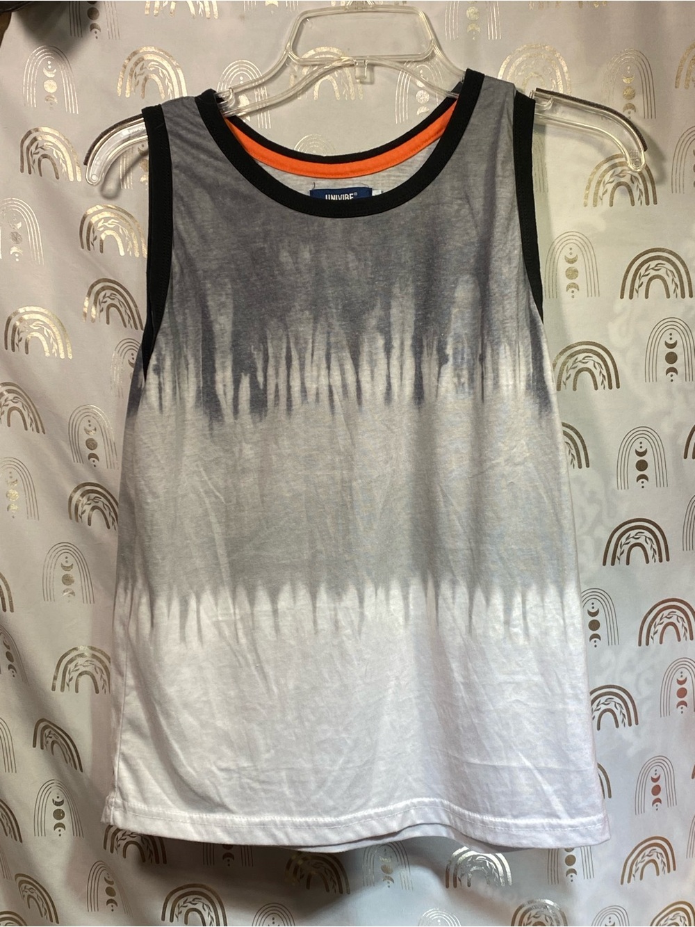 Univibe Gray Tee with Black and Orange Neck Trim